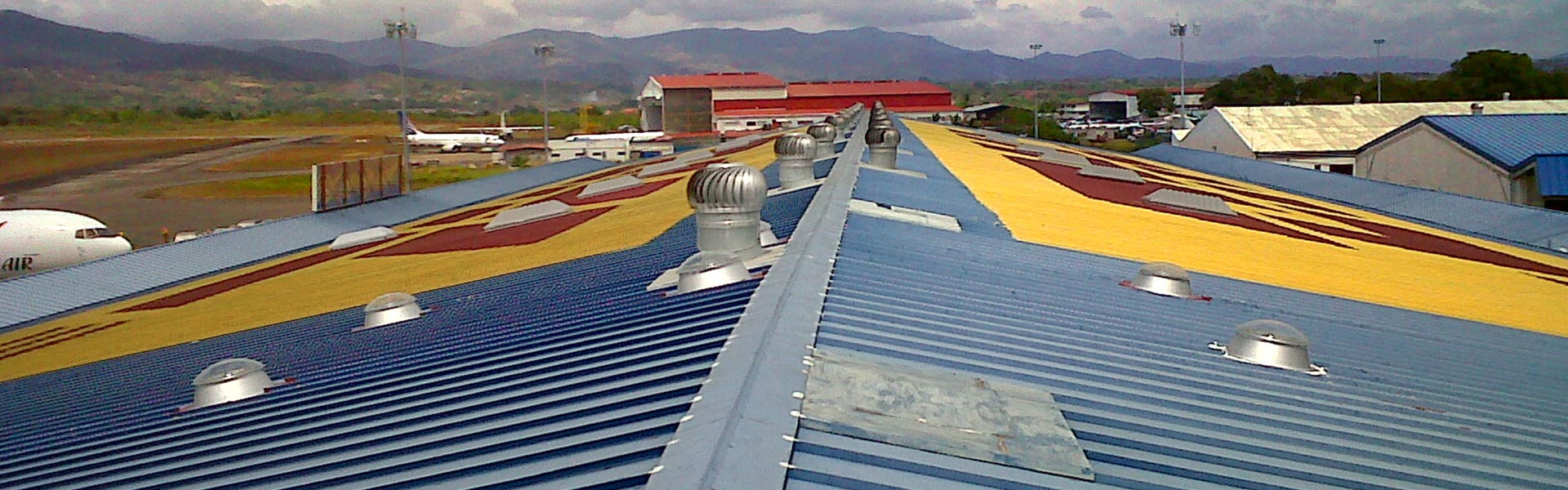 Several commercial Natural Light tubular skylights installed on airport hanger